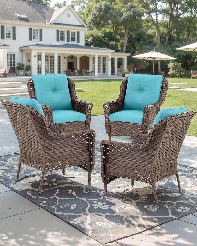 Patio Wicker Chairs Outdoor Furniture Chair - Set of 4 Outside All Weather Lawn Dining Brown Rattan Armchair with High - Photo 6