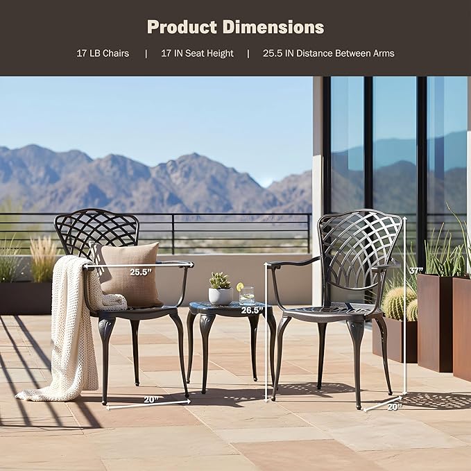 Kinger Home Arden 2-Piece Outdoor Patio Dining Chairs Set of 2, Cast Aluminum Patio Chair Set - Photo 6