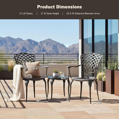Kinger Home Arden 2-Piece Outdoor Patio Dining Chairs Set of 2, Cast Aluminum Patio Chair Set, All-Weather Resistant Outdoor Dining Furniture, Brown