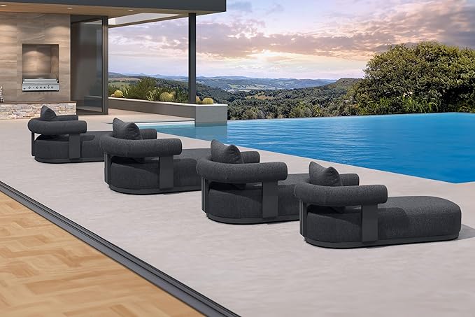 PURPLE LEAF Outdoor Chaise Lounge Set of 4 Chair Modern Aluminum Lounger Daybed with Lumbar Pillow and Armrest for Patio Poolside Beach Sunbathing Deck, Grey