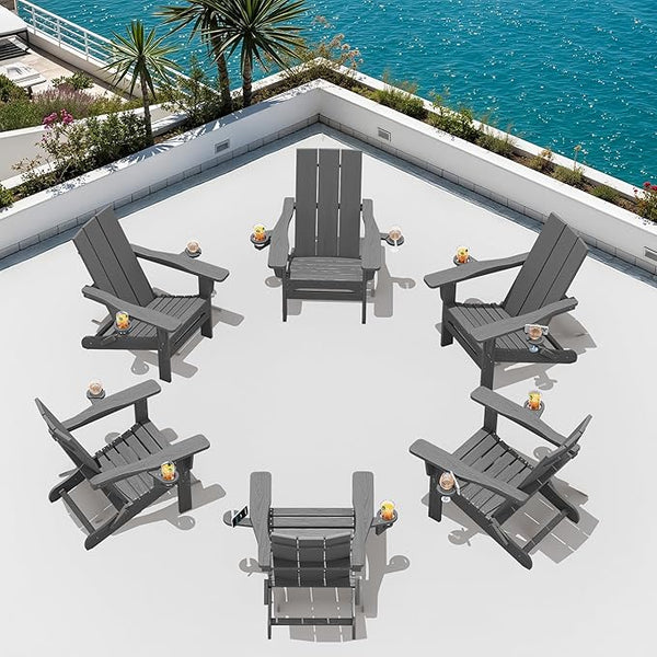SERWALL Outdoor HDPE Adirondack Chair Set 6，Folding Adirondack Chair with Cup Holders - Photo 1
