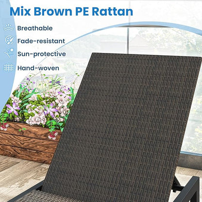 Tangkula PE Wicker Patio Chaise Lounge Chair, Outdoor 4-Position Recliner with Wheels, Outdoor Reclining Chair for Poolside, Backyard and Deck (2, Mix Brown)