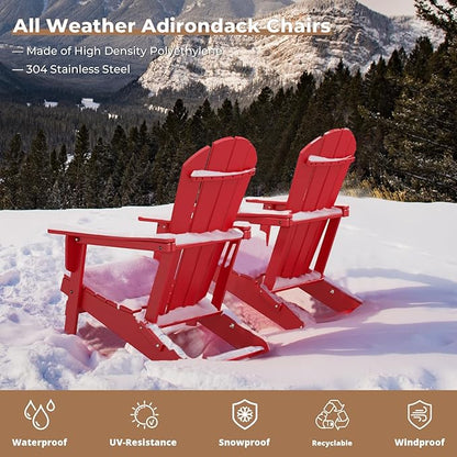 BRIOPAWS Folding-Adirondack-Chairs Set of 4 | HDPE Plastic | Fire Pit Chair | Cup Holder | Curved Back | All Weather| for Outdoor Backyard Deck Patio | Red