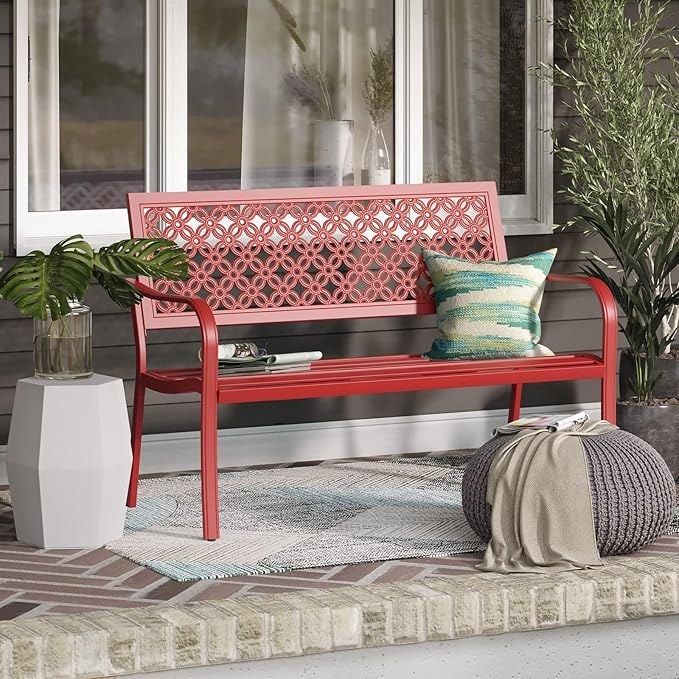 Grand patio Garden Bench, Outdoor Benches with Anti-Rust Metal Powder Coated Frame - Photo 8