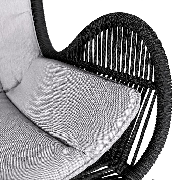 Armen Living Fanny Outdoor Patio Rocking Chair in Light Eucalyptus Wood and Charcoal Rope