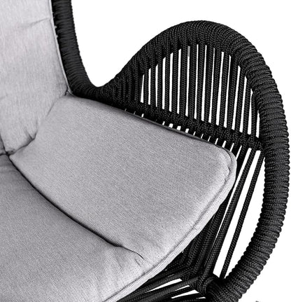 Armen Living Fanny Outdoor Patio Rocking Chair in Light Eucalyptus Wood and Charcoal Rope