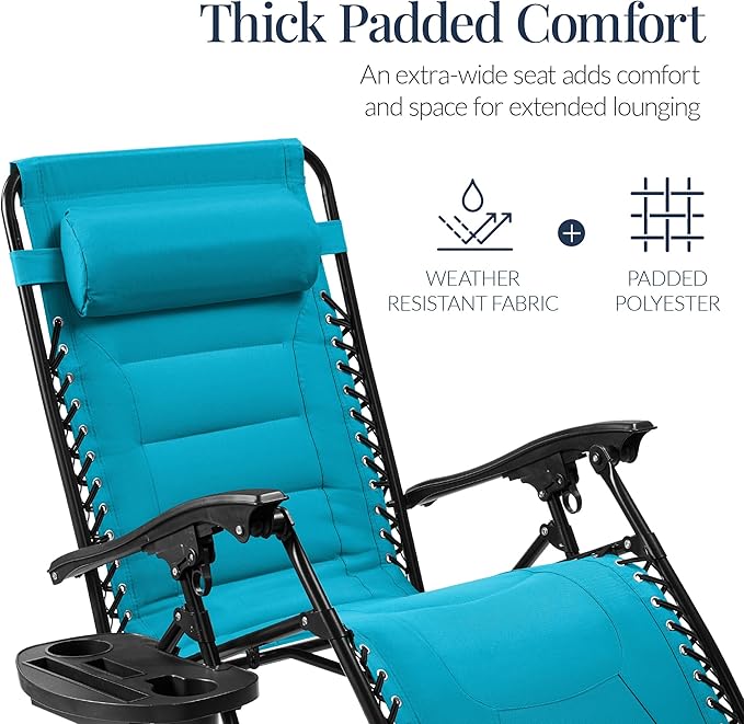 Best Choice Products Oversized Padded Zero Gravity Chair, Folding Outdoor Patio Recliner - Photo 4