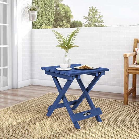 FUNBERRY Outdoor Folding Adirondack Side Table, Portable No Assembly Patio End Table HDPE All Weather