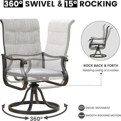 Patio Swivel Chairs Set of 2, Outdoor Dining Chairs with High Back, All-Weather Swivel Rocker Chair for Lawn, Porch or Garden