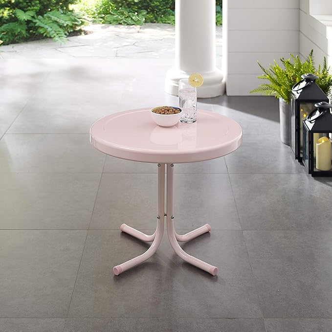 Crosley Furniture Griffith Weather Resistant Retro Metal Outdoor Side Table for Patio, Deck, Porch, Pink - Photo 8