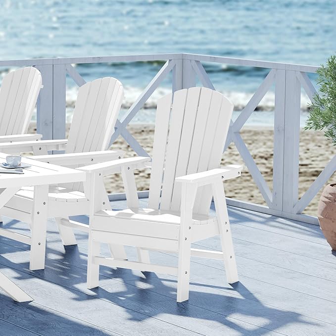 WestinTrends Dylan Outdoor Patio Shell-Back Adirondack Dining Chair Weather Resistant White