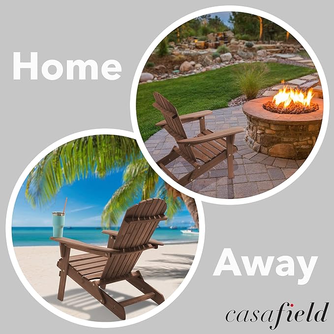 Casafield Folding Adirondack Chair, Set of 2 Cedar Wood Outdoor Fire Pit Lounge Chairs for Patio, Deck, Yard, Lawn and Garden Seating, Partially Pre-Assembled - Espresso