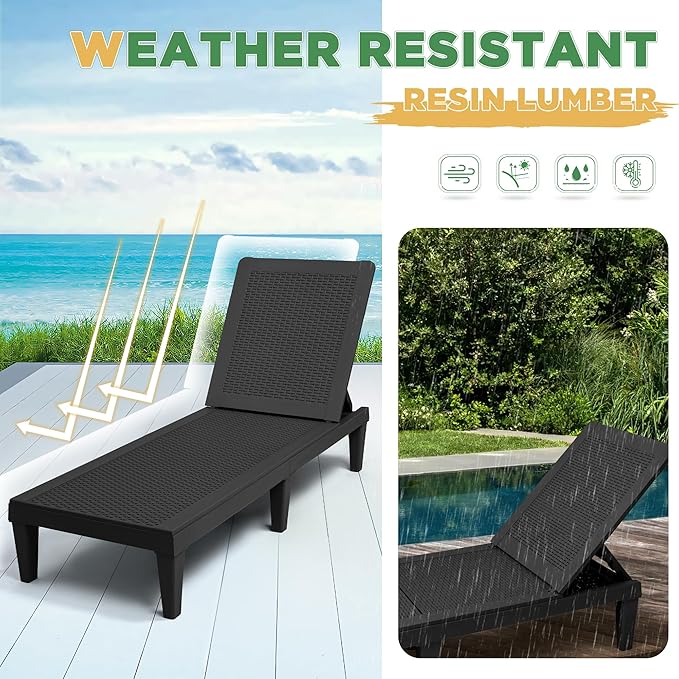 Greesum Outdoor Chaise Lounge Chairs Set of 4 with 5-Position Adjustable Backrest - Photo 6