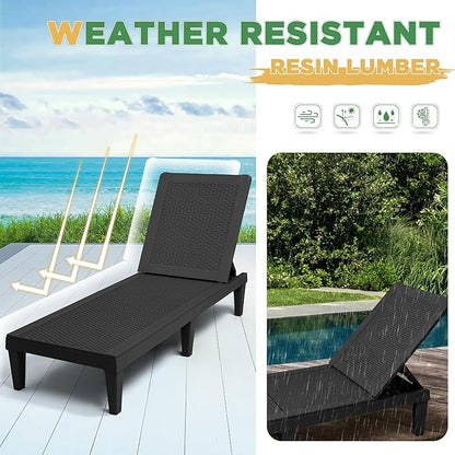 Greesum Outdoor Chaise Lounge Chairs Set of 4 with 5-Position Adjustable Backrest, Waterproof PP Sun Chaise Loungers for Garden Pool Beach Patio Deck Sunbathing, Black