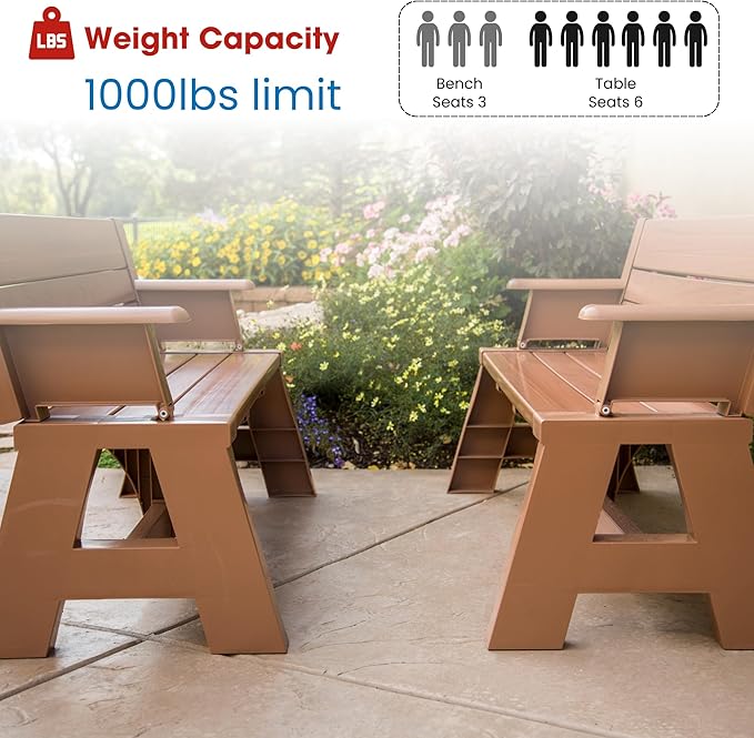 Convert-a-Bench Gen 1 2-in-1 Outdoor Convertible Bench to Picnic Table | Space-Saving, Weather-Resistant Patio Furniture for Yard, Deck, Garden | Easy Assembly & Durable - 1 Bench/Order, Sierra Timber