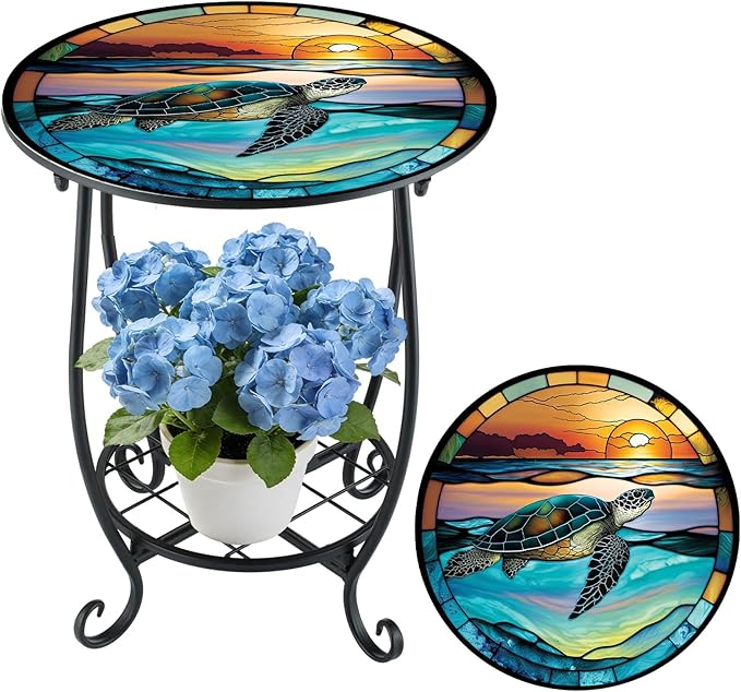 Outdoor Side Table Round Small Mosaic Patio Accent Indoor End Plant Coffee Tea Table for Yard Patio Porch Garden Living - Photo 1