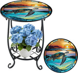 Outdoor Side Table Round Small Mosaic Patio Accent Indoor End Plant Coffee Tea Table for Yard Patio Porch Garden Living - Photo 1