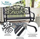 PHI VILLA 50" Patio Park Garden Outdoor Metal Black Bench for Yard Porch - Photo 4