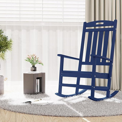 Outdoor Rocking Chair Set of 2, High Back HDPE Patio Chair, All Weather Porch Rocker, Lawn Chair for Deck, Porch, Backyard, Garden, Navy