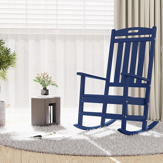 Outdoor Rocking Chair Set of 2, High Back HDPE Patio Chair, All Weather Porch Rocker, Lawn Chair for Deck, Porch, Backyard, Garden, Navy