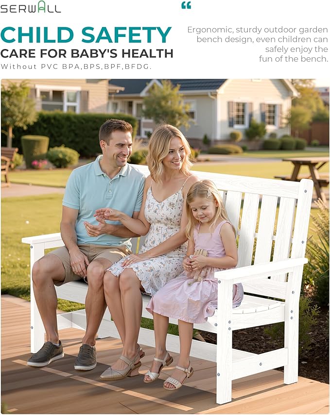SERWALL Outdoor Bench with Cup Holder, 58" HDPE Garden Park Bench Suitable for 3 Person - Photo 4