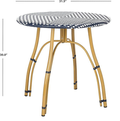 Safavieh PAT4011A Outdoor Collection Kylie Navy and White Rattan Bistro Table