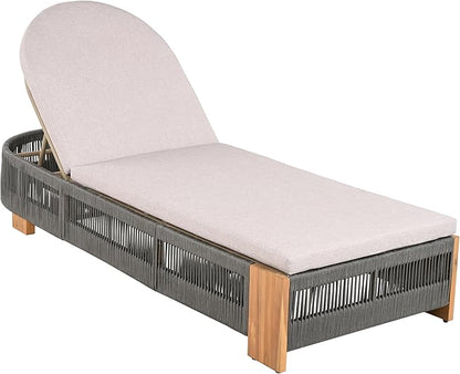 Christopher Knight Home Daskz Outdoor Chaise Lounge Chair Set of 4, Patio Outdoor Acacia Wood Chaise Lounge, Adjustable Backrest Poolside Beach Yard Recliner Chair, Rope Design, 79.5'', Teak+Gray