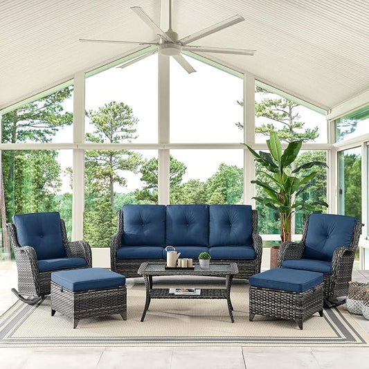 Wicker Outdoor Coffee Table - 40 Inch Tempered Glass Top Patio Coffee Table with Storage, 2 Layers Rattan Outdoor Table Rectangle for Patio for Porch, Balcony, Deck and Garden - Gray