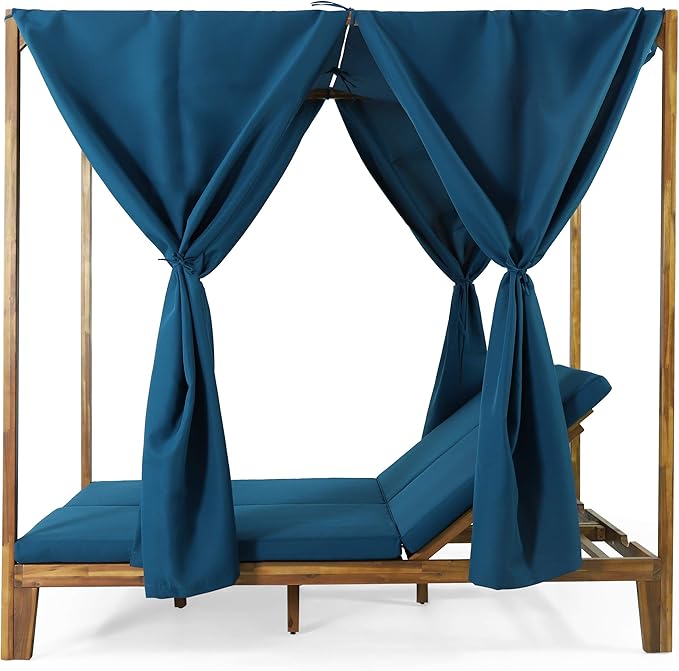Christopher Knight Home Kinzie Outdoor DAYBED, Teak + Blue - Photo 6
