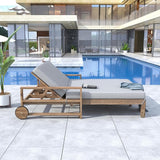 Farmhouse Wooden Outdoor Sunbed, Ultimate Relaxation Patio Daybed Seating with Adjustable Backrest and Movable Wheels - Photo 2
