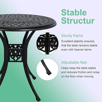 30.3" Patio Bistro Table Cast Aluminum Patio Table,Metal Patio Dining Table with Umbrella Hole,All Weather Outdoor Bistro Dining Table for Backyard, Garden, Balcony, Bronze