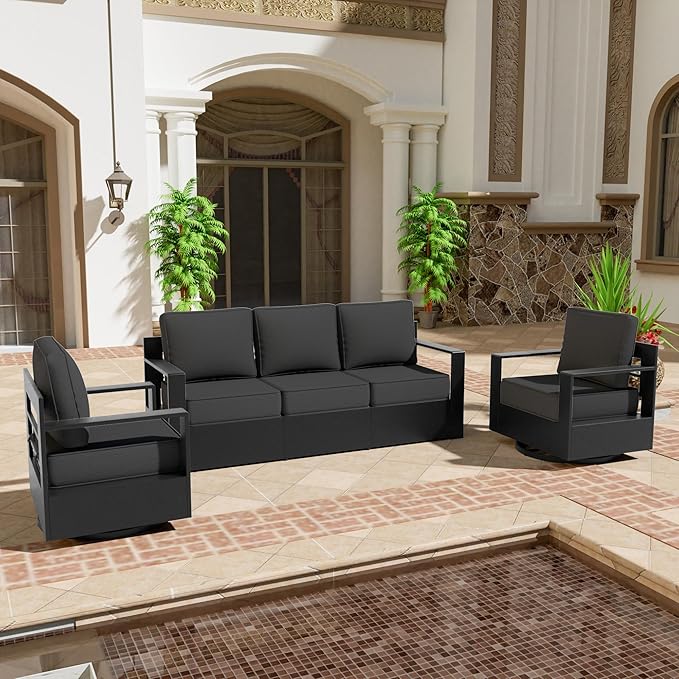 Outdoor Aluminum Furniture Set, 3-Piece Patio Conversation Set, 2 Swivel Chairs and 1 Sofa, All-Weather Metal Frame - Photo 2