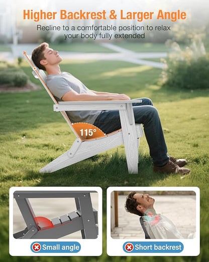 YEFU Adirondack Chairs Set of 2:Oversize Folding - 400lb Weight Capacity - Plastic Adirondack Chairs - High Back Like Wooden - All-Weather Use for Outdoor/Patio/Fire Pit/Garden/Camping - (White)