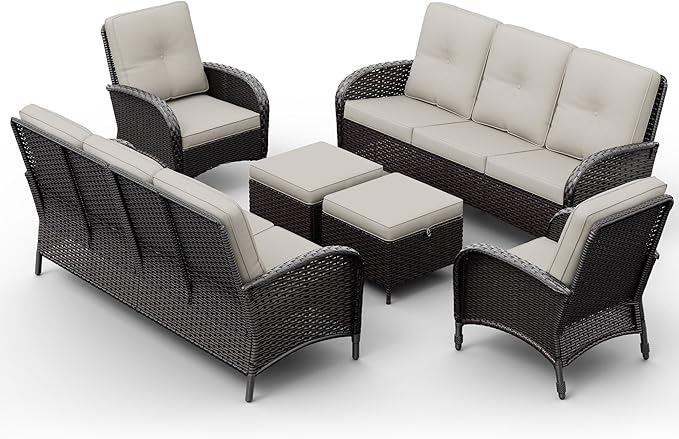 Joyside Wicker Patio Furniture Set, 6 Piece Outdoor Furniture Set with Thickened Cushions, High Back, Deep Seating - Photo 7