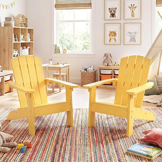 Giantex Kids Adirondack Chair, All-Weather HIPS Children's Outdoor Chair w/Ergonomic Design, Toddler Lawn Chairs for Age 3-8, Kids Beach Chair for Garden Patio Backyard (2,Yellow)