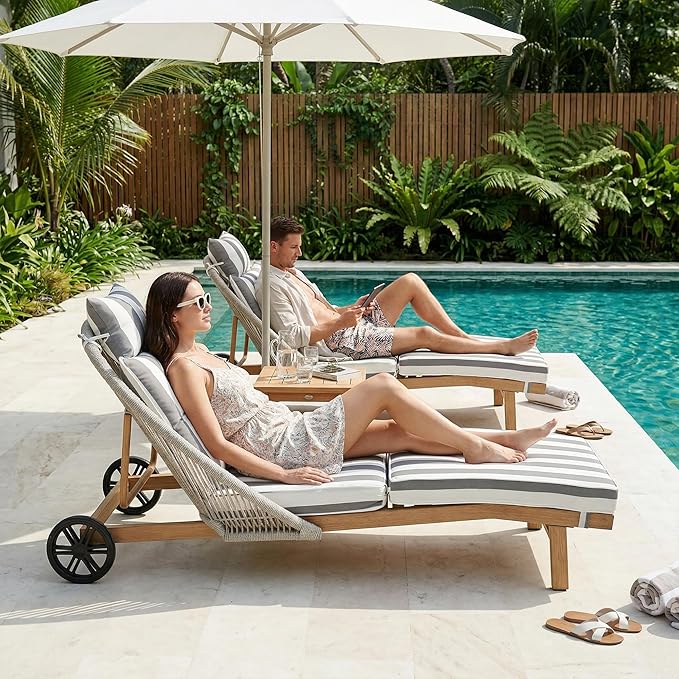 Patio Chaise Lounge Chairs, Oversized Lounge Chair Outdoor with Cushions, Patio Lounger Chairs with Wheels - Photo 6