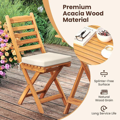 HAPPYGRILL Folding Patio Chairs Set Acacia Wood Outdoor Dining Chairs with Slatted Backrests and Soft Seat Cushions for Porch, Backyard and Garden, 400 LBS Weight Capacity (2,Back Style A)