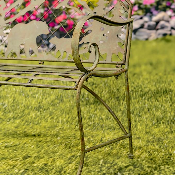 Classic Iron Garden Bench with Nature Scenery (Grizzly Bear & Mountain in Green)