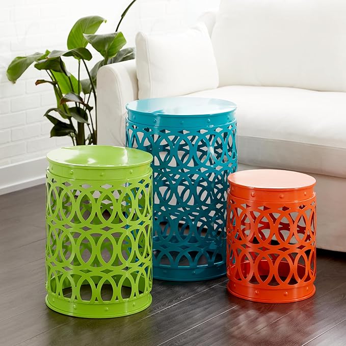 Deco 79 Metal Side End Accent Table Indoor Outdoor Nesting End Table with Carved Trellis Design, Set of 3 Side Table 22", 18", 15"H, Multi Colored