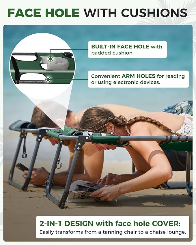 KingCamp 2 Pack Lounge Chair Outdoor with Canopy & Face Hole - Photo 3