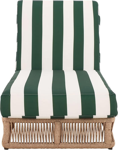SAFAVIEH Outdoor Collection Gillian Heather Tan & Hunter Green Stripe Chaise Lounge Chair (Fully Assembled)