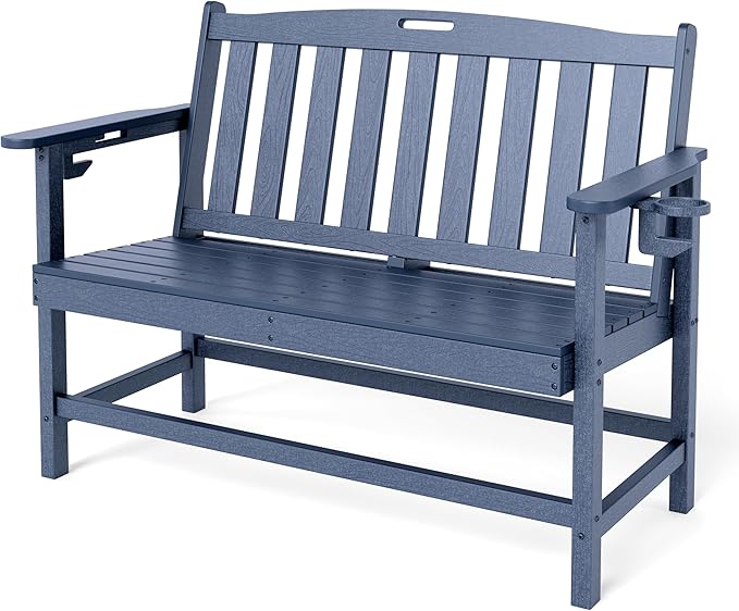 Sophia & William HDPE Outdoor Bench Weatherproof, 2-Person Garden Bench with Cup Holders, 700 lbs Capacity - Photo 1