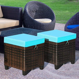 Tangkula 2 Pieces Outdoor Patio Ottoman, All Weather Rattan Wicker Ottoman Seat, Patio Rattan Furniture - Photo 5