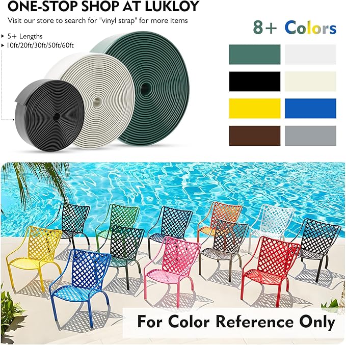 LukLoy Vinyl Straps for Patio Chair Repair 2'' Wide 60Ft Long Straps + 60 Rivets, Cuttable Replacement Straps for Outdoor Lawn Deck Pool Balcony Beach Furniture Chaise Lounge Repair, Black