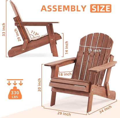 SoliWood Oversize Wooden Outdoor Folding Adirondack Chair Set of 2 with Pre-Assembled BackRest & SeatBoard, Wood Patio Chair for Garden Backyard Porch Pool Deck Firepit