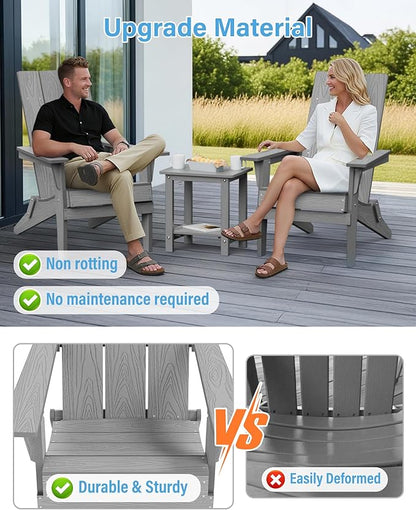 YEFU Adirondack Chairs Set of 2:Oversize Folding - 400lb Weight Capacity - Plastic Adirondack Chairs - High Back Like Wooden - All-Weather Use for Outdoor/Patio/Fire Pit/Garden/Camping - (Grey)