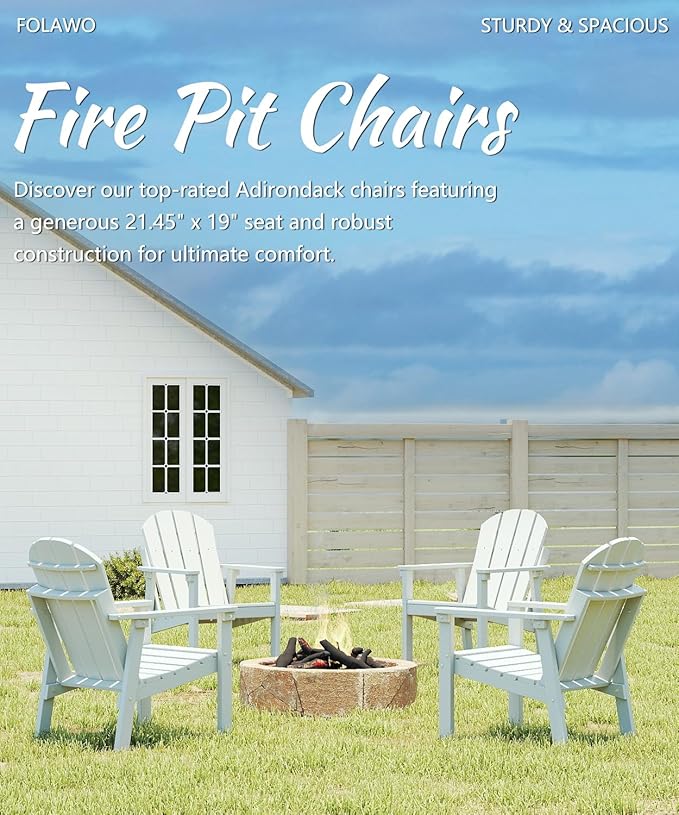 Adirondack Chair Set of 2, All Weather HDPE Fire Pit Chairs, Oversized Plastic Adirondack Chair for Outdoor, Balcony, Deck, Backyard, Patio, Garden, Poolside, Lawn White