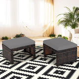 Tangkula 2 Pieces Patio Rattan Ottomans, All Weather Outdoor Footstool Footrest Seat with Soft Cushion, Hidden Zipper - Photo 4