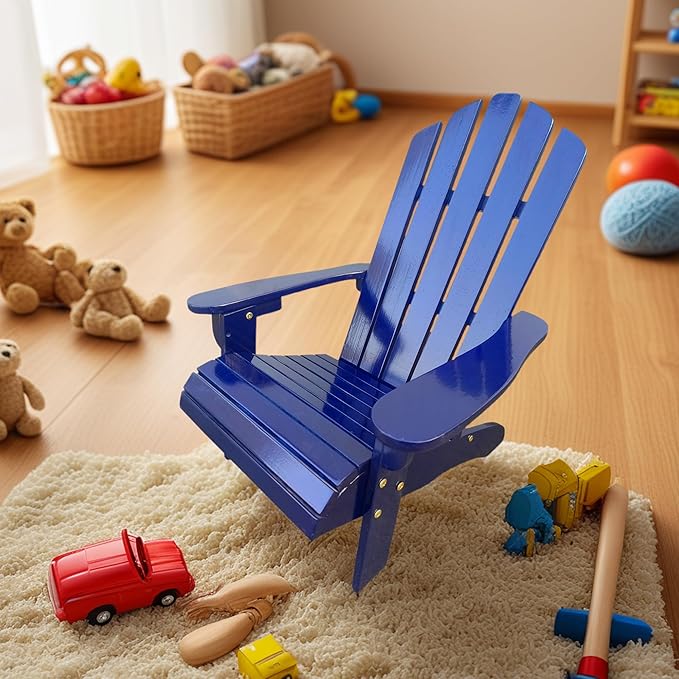 Wood Adirondack Chair, Ergonomic All-Weather Adirondack Chairs for Kids, Leisure Line Adirondack Lounge Outdoor Chairs Durable Patio Lounge Chair for Garden Lawn Indoor Blue