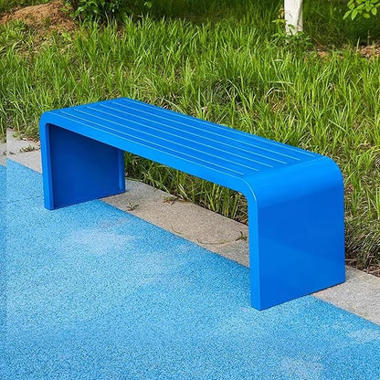 Outdoor Bench Weatherproof, Stainless Steel Metal Garden Bench, Anti-Rust Patio Park Bench for Front Porch, Yard, Lawn, Deck(Blue,100cm/39in)